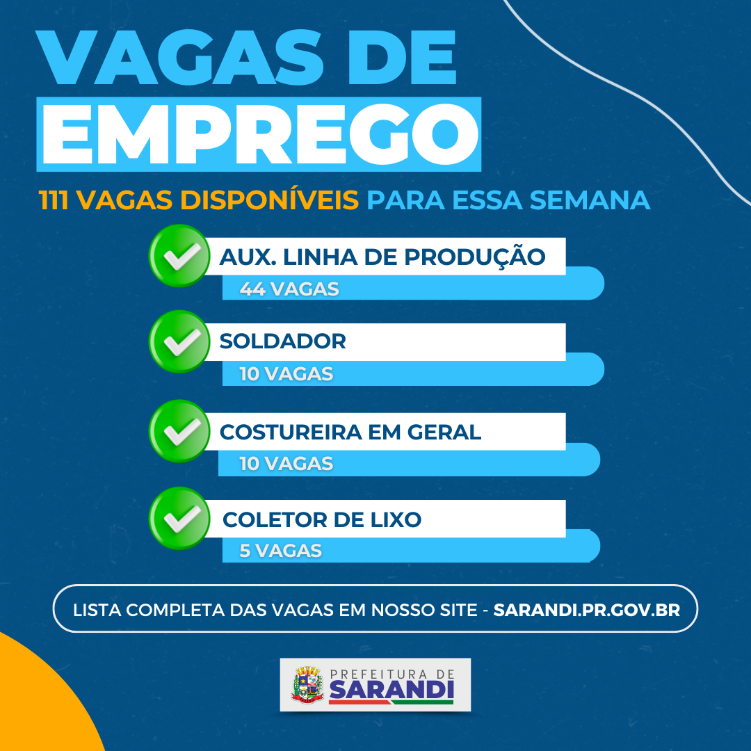 Agência do trabalhador de Sarandi inicia semana ofertando 111 vagas de emprego